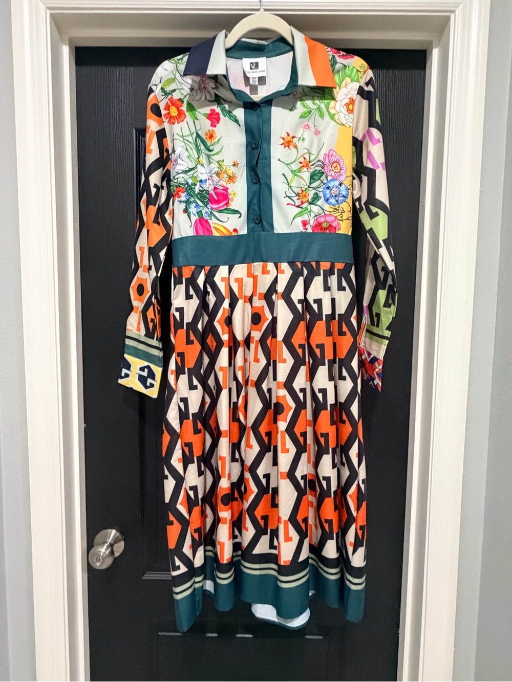 Floral & Geometric Long-Sleeve Shirt Dress - Multicolor